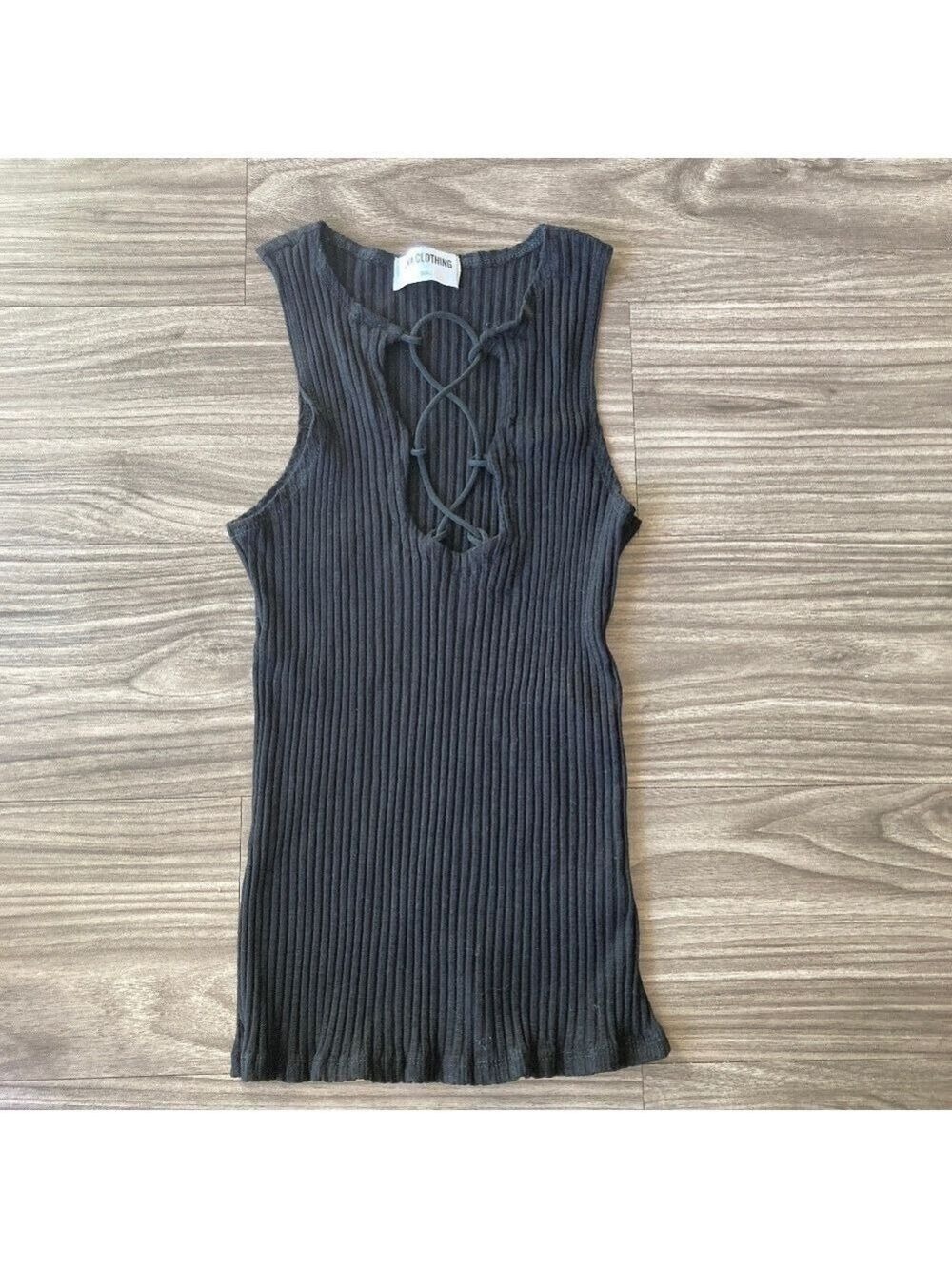 LNA Clothing Black Ribbed Lace Front Top in Small